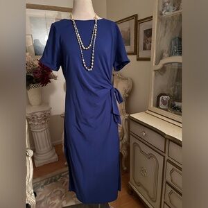 DKNY NWT blue dress ruched waist/side slits size M